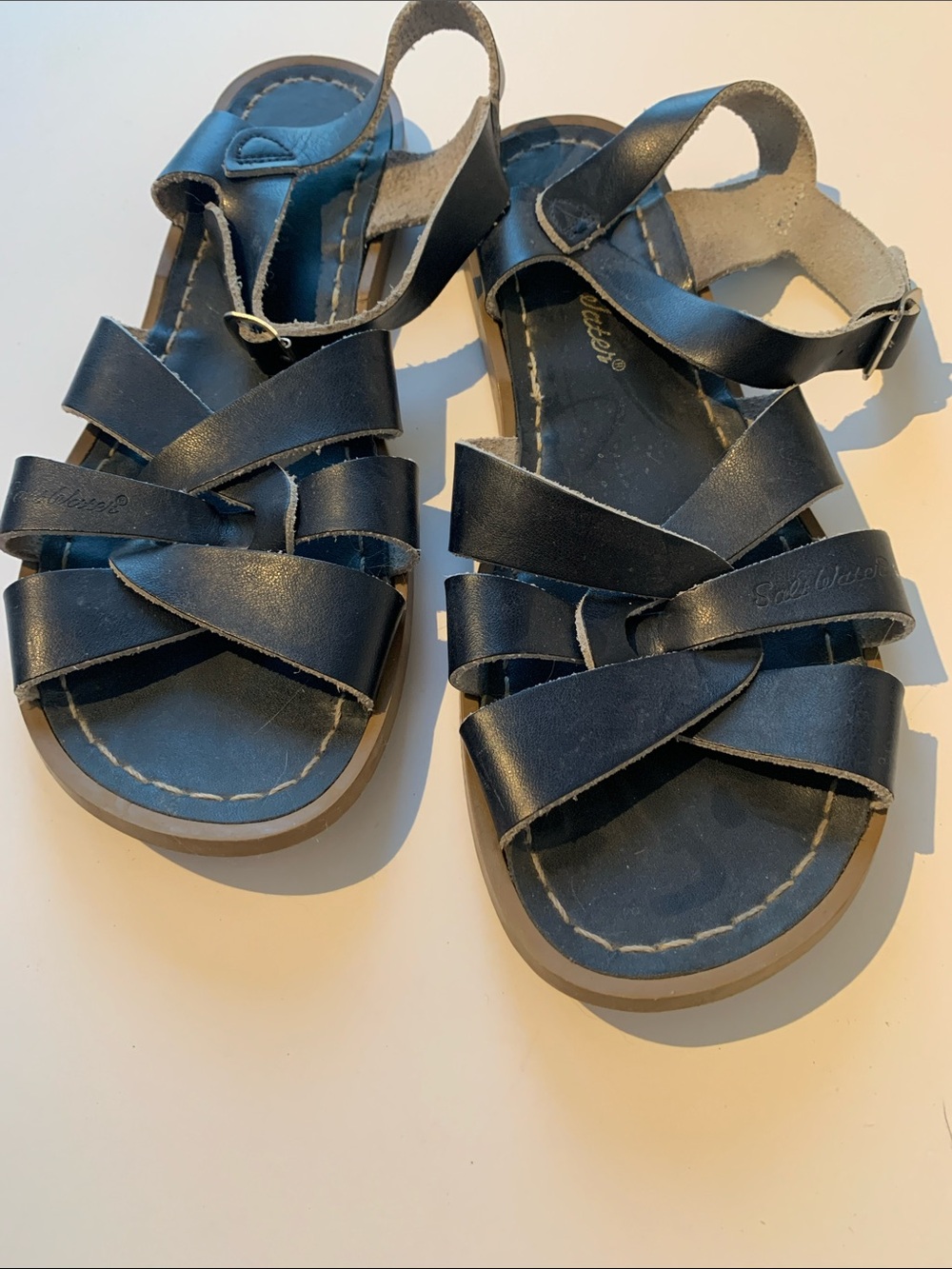 Salt Water Sandals by Hoy Navy Leather Strappy Women's Sandals